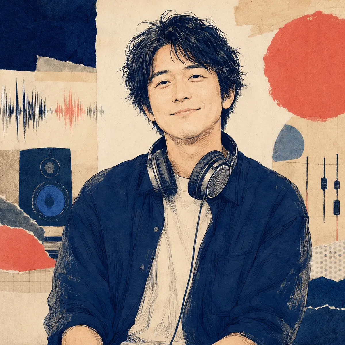 安心して初めてのオリジナル曲を制作した30代男性のイメージイラスト